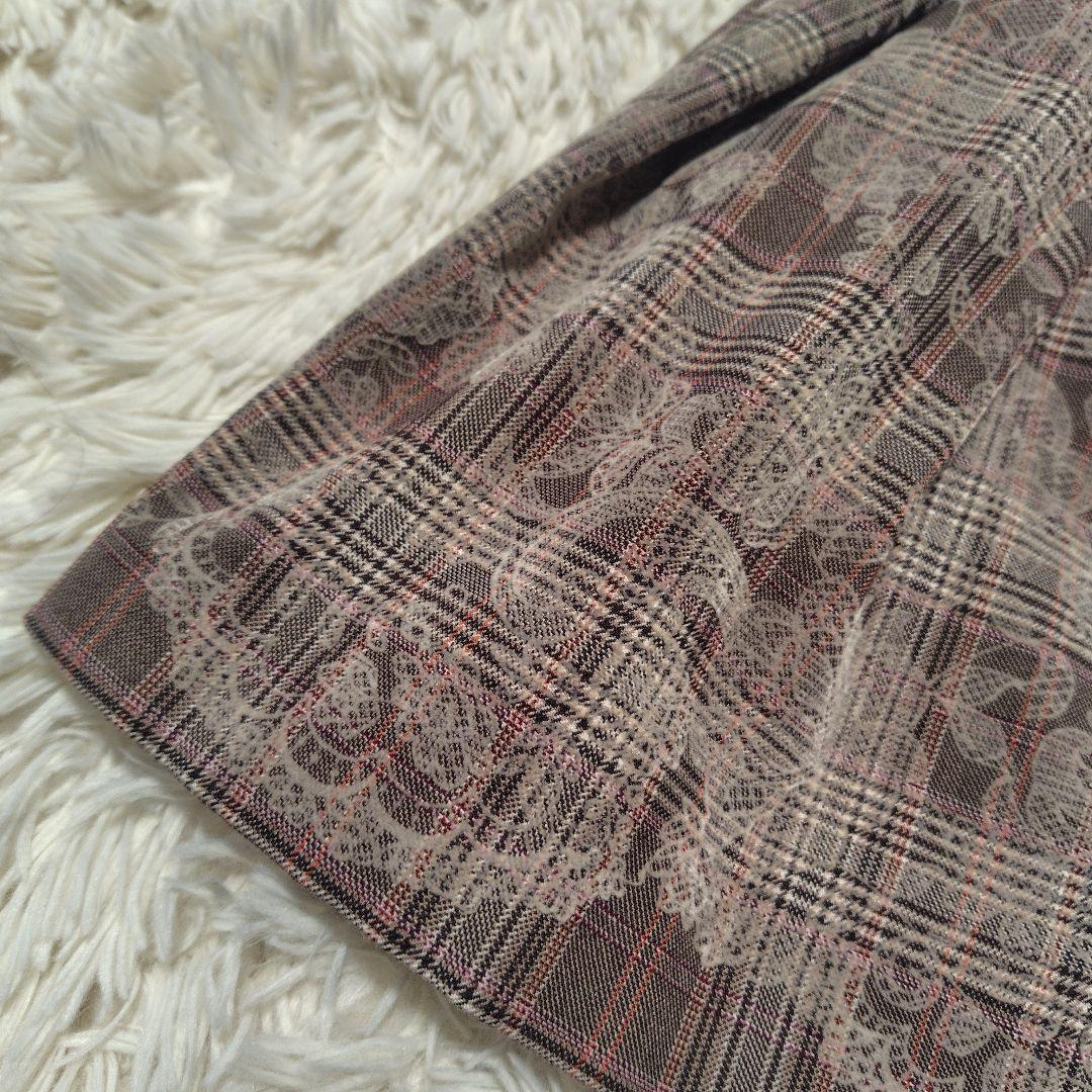 【美品♡希少46】ローズティアラ　チェック&刺繍パール　リボンフレアワンピース