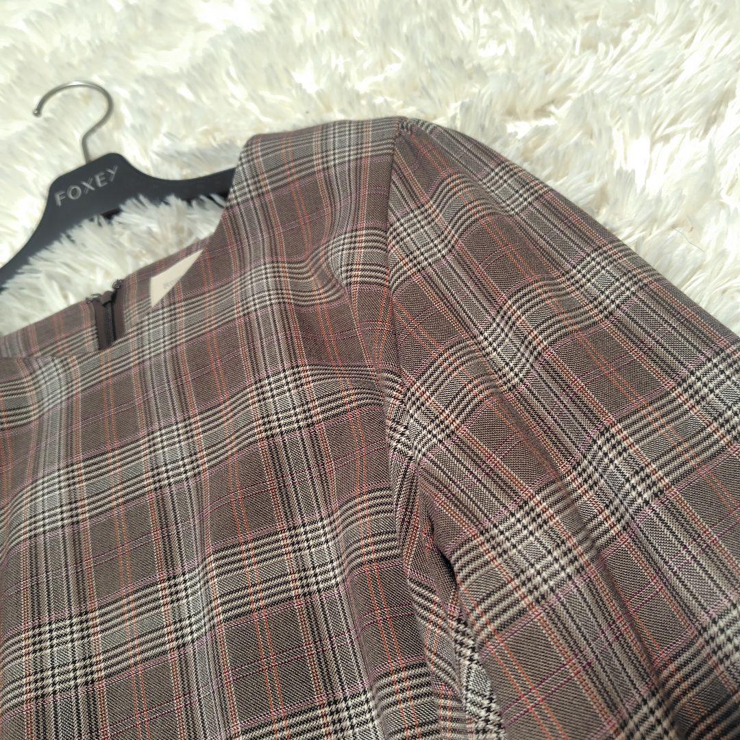 【美品♡希少46】ローズティアラ　チェック&刺繍パール　リボンフレアワンピース