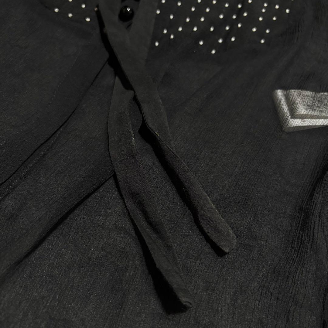 Chloe シルク100% シアー ブラウス　ビーズドット リボン　ボウタイ　黒