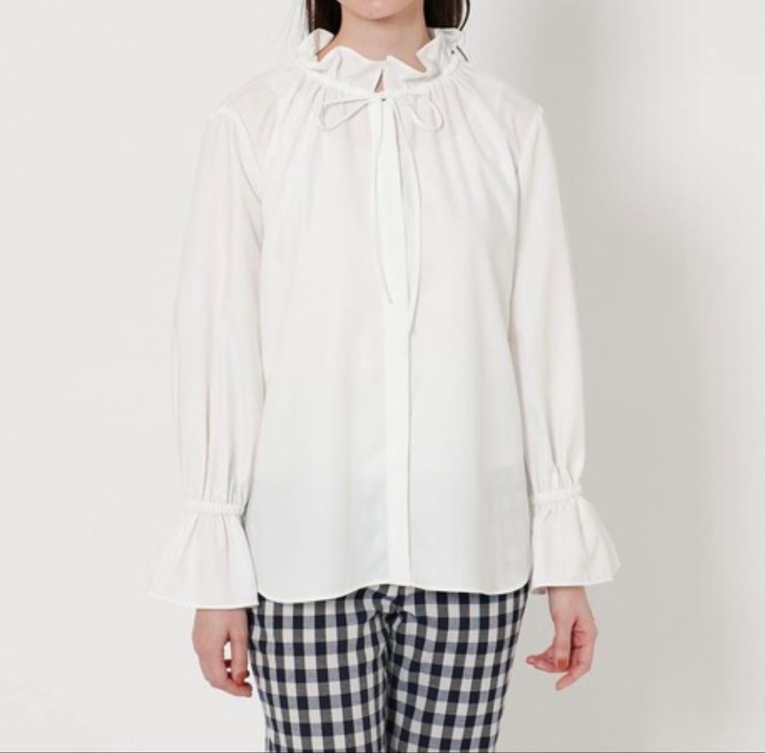 UNITED ARROWS フリルカラー フレア袖ブラウス ホワイト FREE