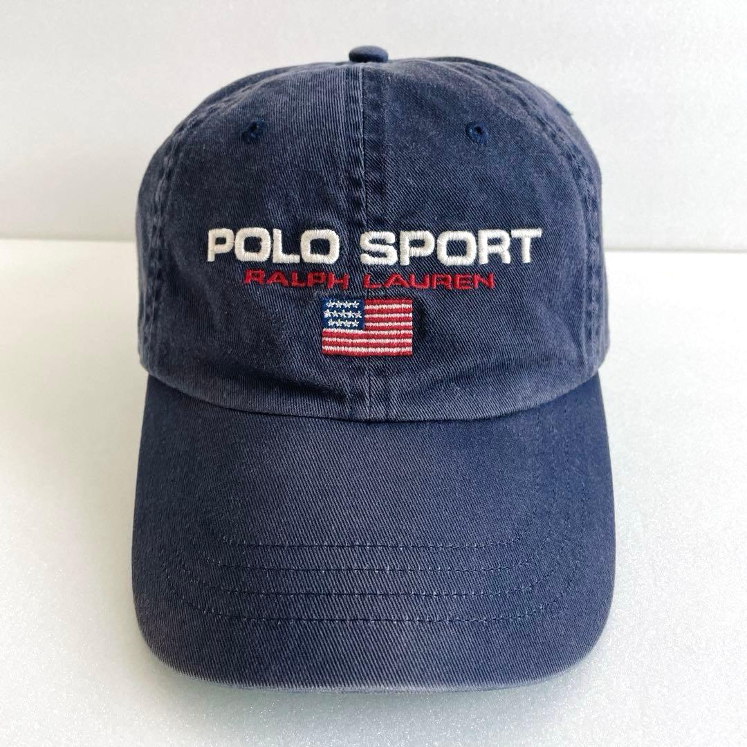 希少レア　人気POLO SPORT キャップ 星条旗 ヴィンテージ　ナス紺　刺繍