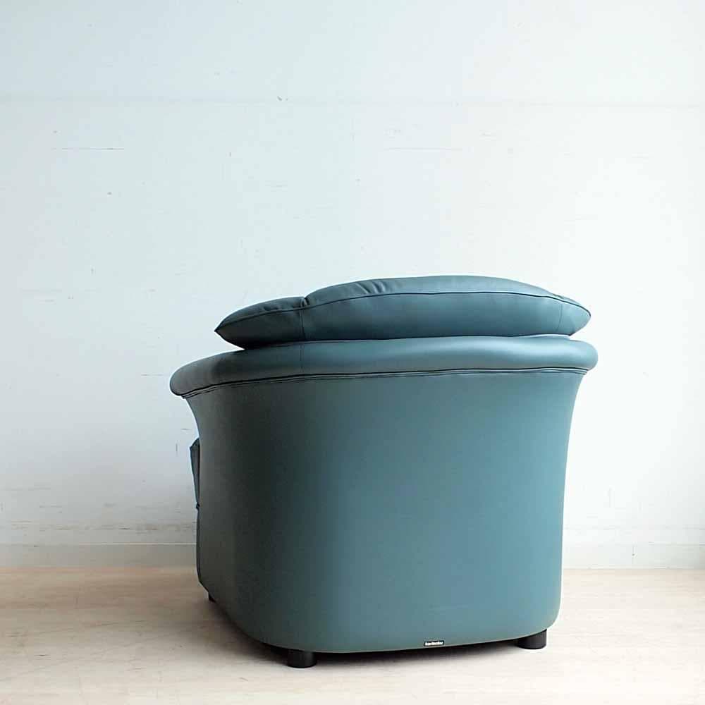 90's カリモク 本革 1人掛けソファ A 応接 ZR24324