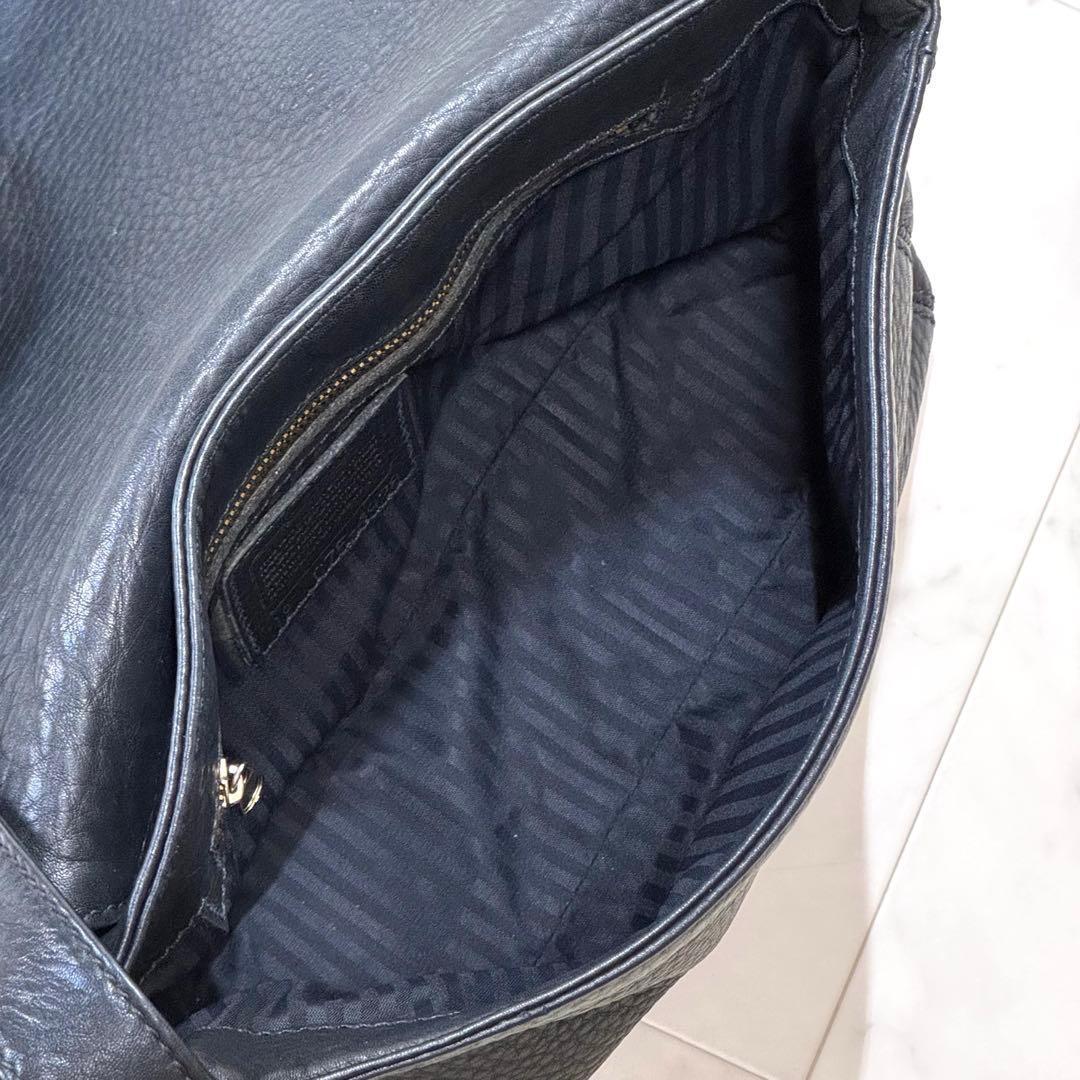 【良品】COACH コーチ ビンテージ ショルダーバッグ レザー ダークネイビー