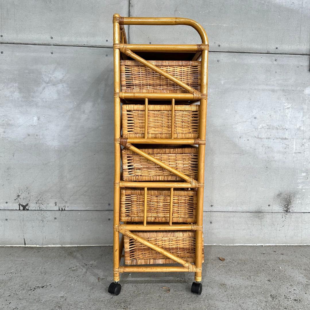 ⭐️即決価格⭐️ラタン 籐家具 5段チェスト　ランドリーラック キャスター付