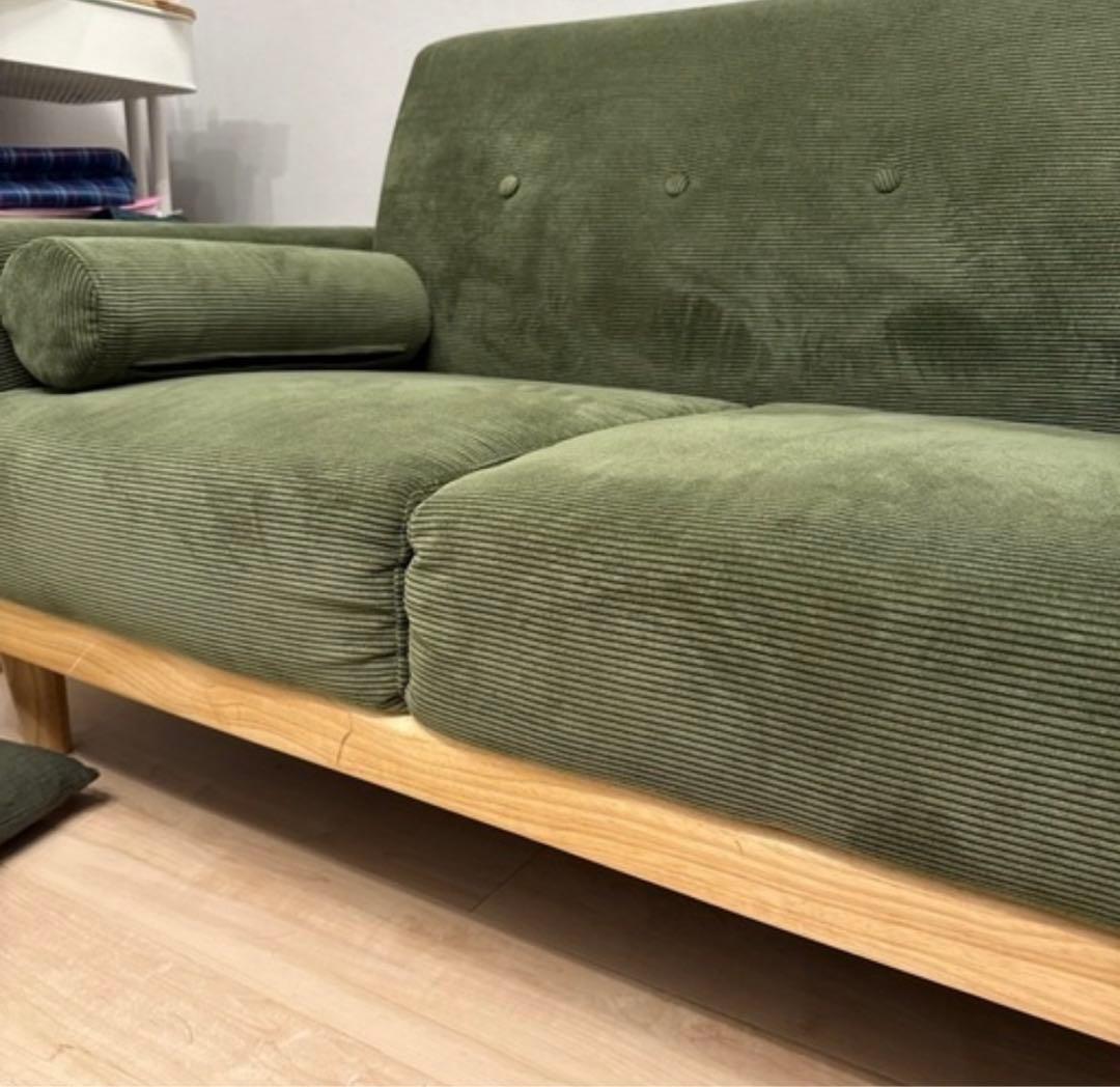 コーデュロイ ソファ 2人掛けダドリー　グリーン　ワイエムワールド