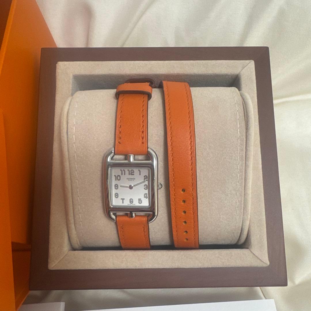 【G4】HERMES オレンジレザー スクエア時計