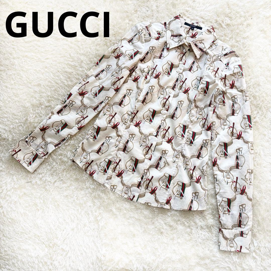 【美品】GUCCI グッチ　シャツ　シェリーライン　大きいサイズ　長袖　総柄　L