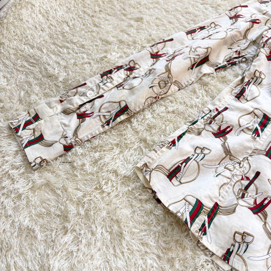 【美品】GUCCI グッチ　シャツ　シェリーライン　大きいサイズ　長袖　総柄　L