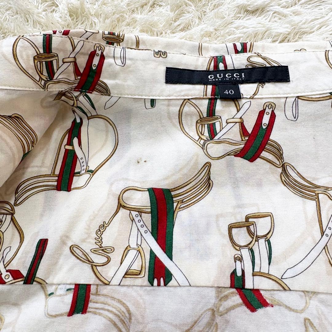 【美品】GUCCI グッチ　シャツ　シェリーライン　大きいサイズ　長袖　総柄　L