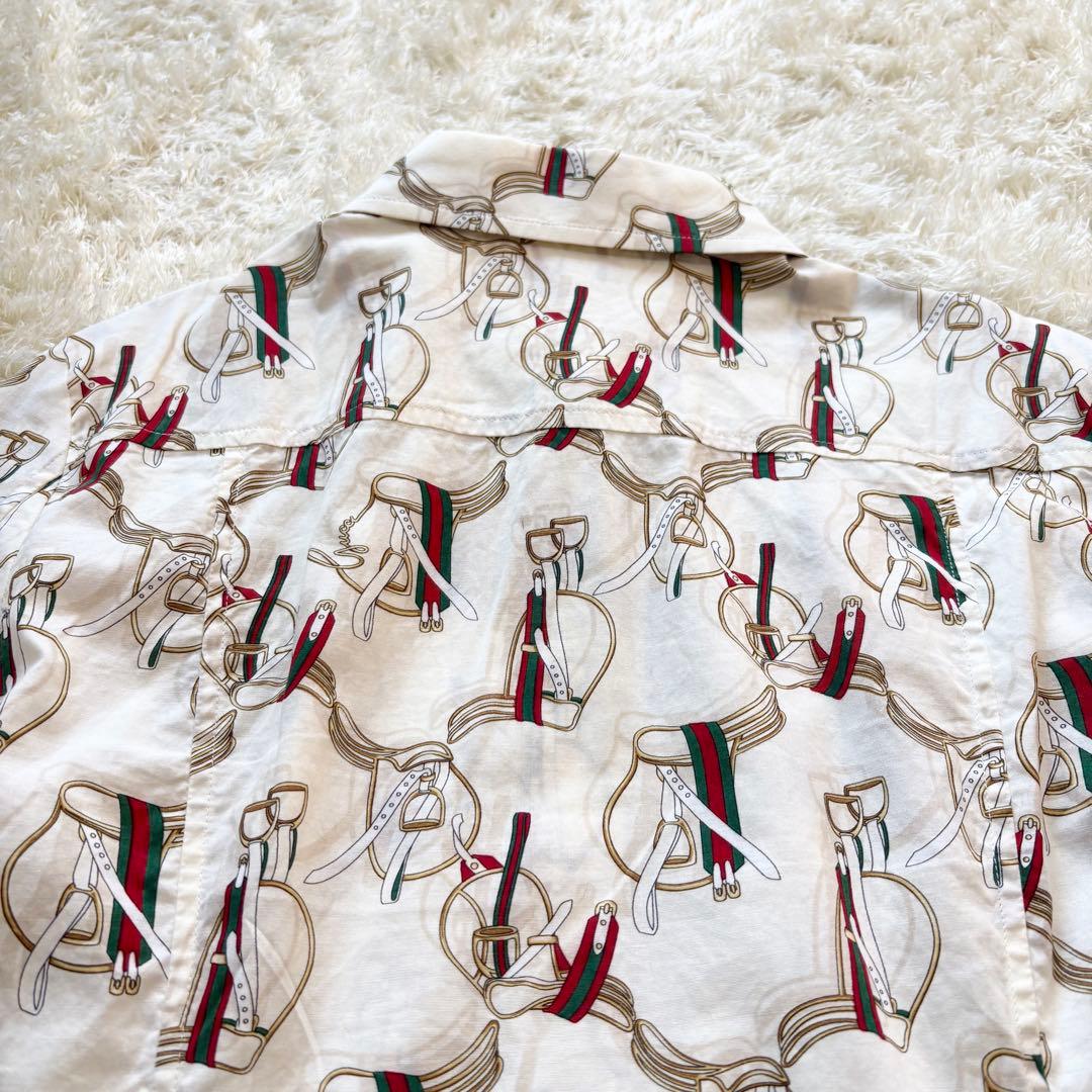 【美品】GUCCI グッチ　シャツ　シェリーライン　大きいサイズ　長袖　総柄　L