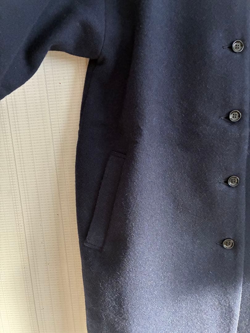 【美品】Commencementノーカラー ウールコート ミドル丈　ネイビー