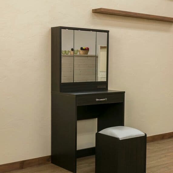 新品送料無料！スツール付き　3面鏡ドレッサー　DBR/WH