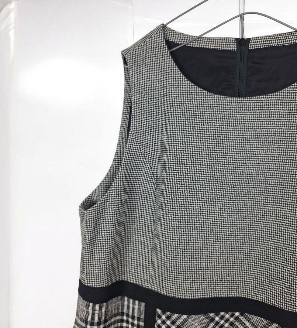 美品(13+) Leilian モノトーンチェックジャンパースカートワンピース