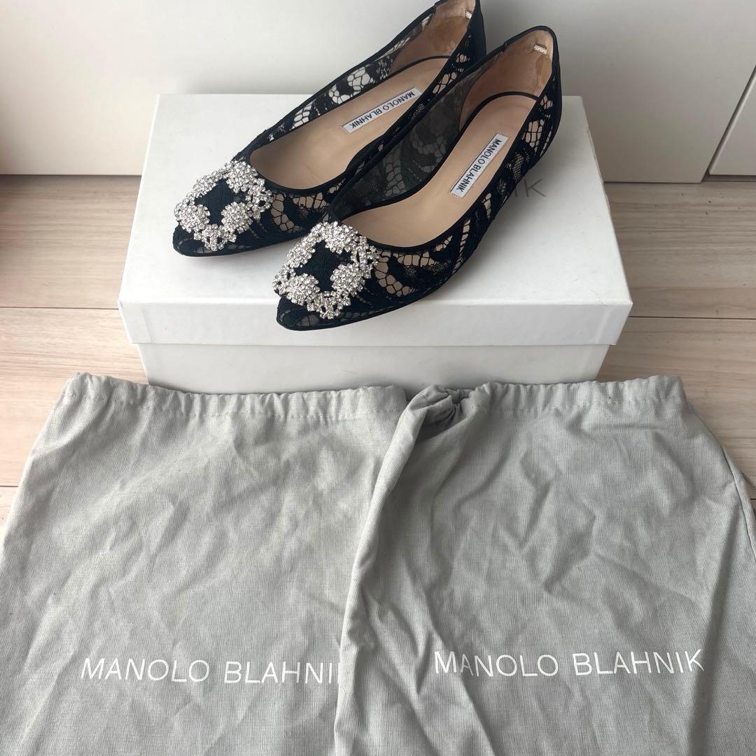 マノロブラニク ハンギシ フラットシューズ レース ブラック 36