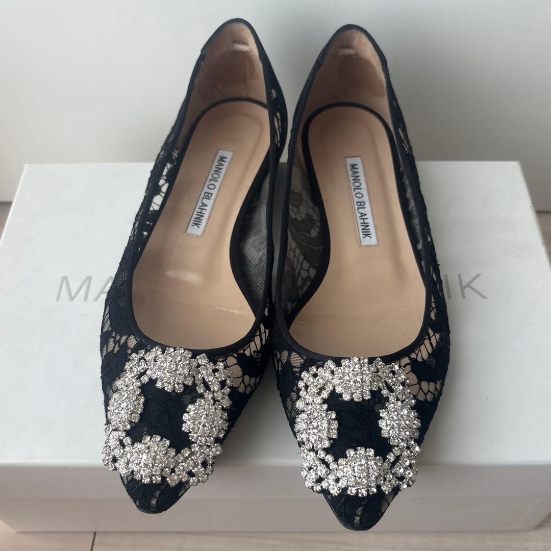 マノロブラニク ハンギシ フラットシューズ レース ブラック 36