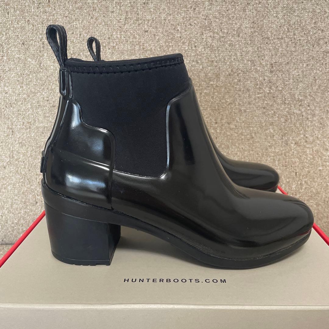 HUNTER ブラック ショート レインブーツ ヒール約7cm 現行品