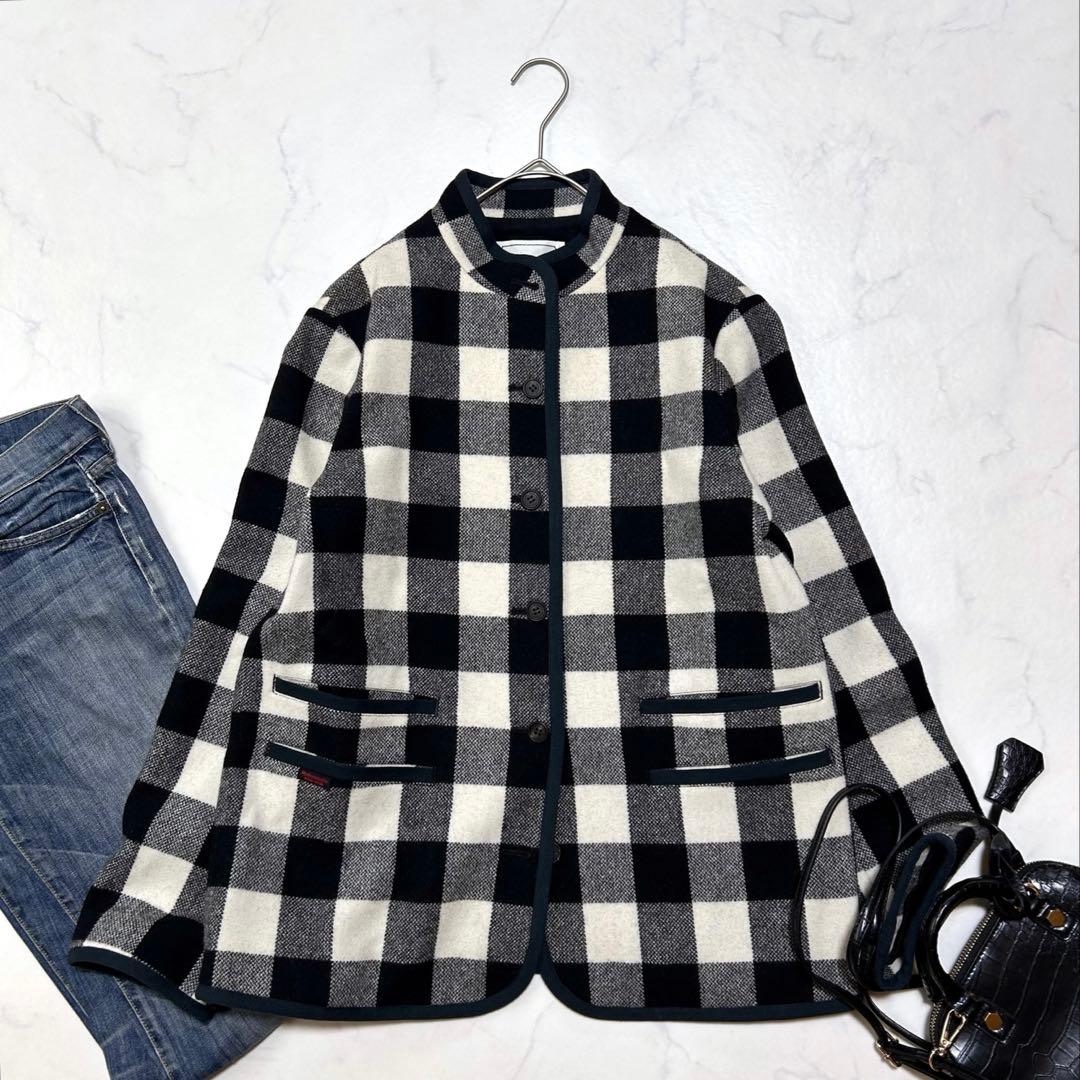 マドモアゼルノンノン ウールチェック ノーカラージャケット ウールコート日本製