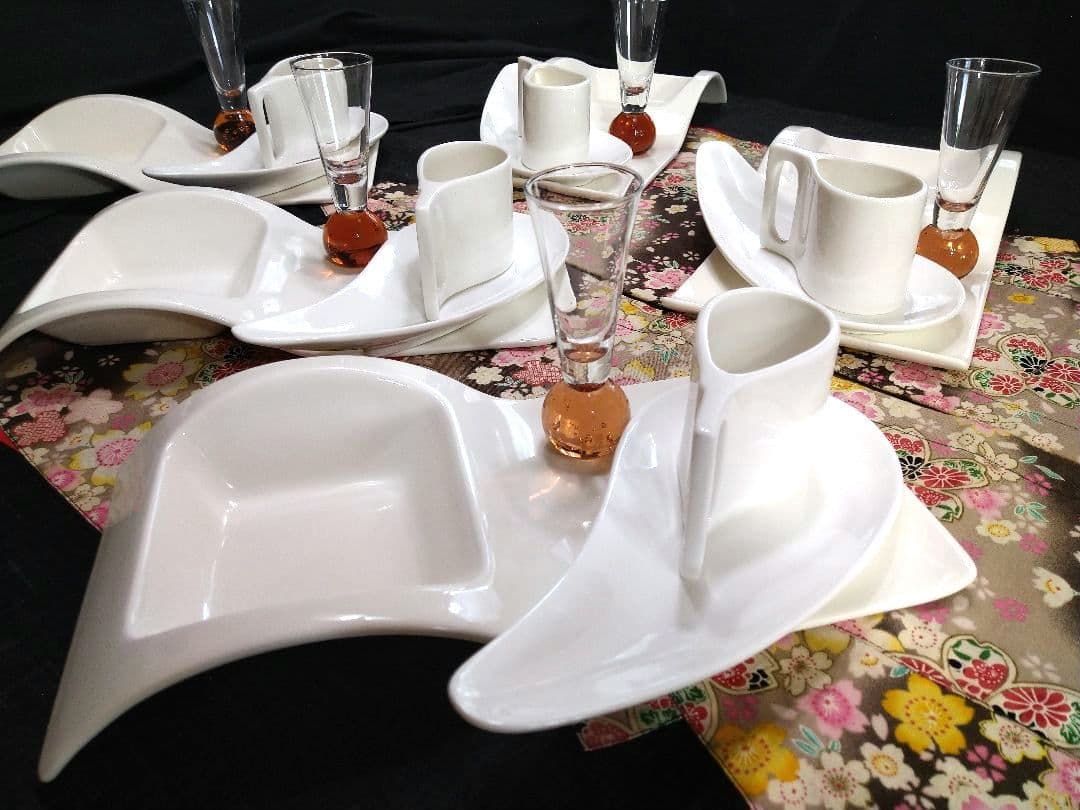 ♥豪華に高級ホテル演出⬛【オリジナルウエーブ長大皿演出セット】♥４種２組計８点