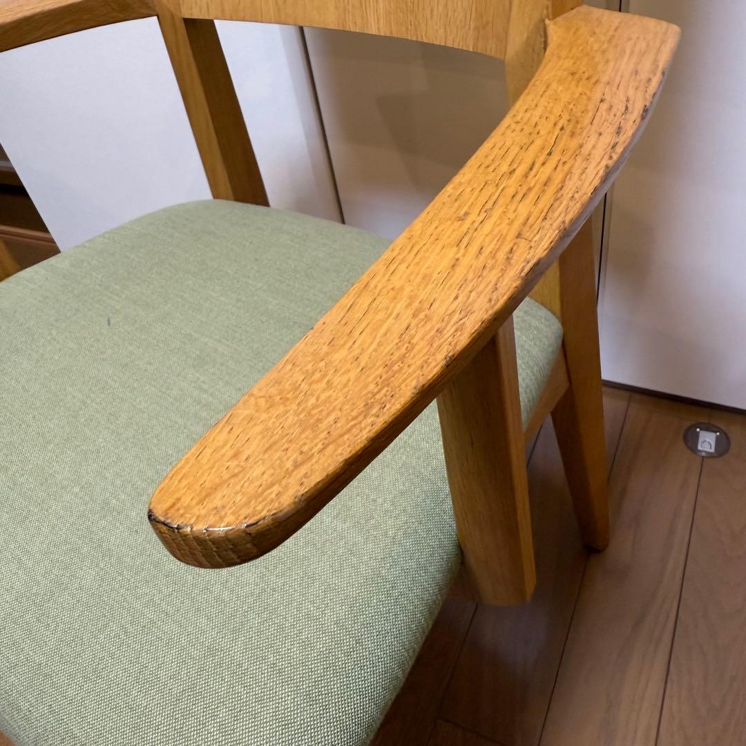 【送料無料】日進木工1脚 高級アームチェア グリーン美品 座り心地抜群 日本製