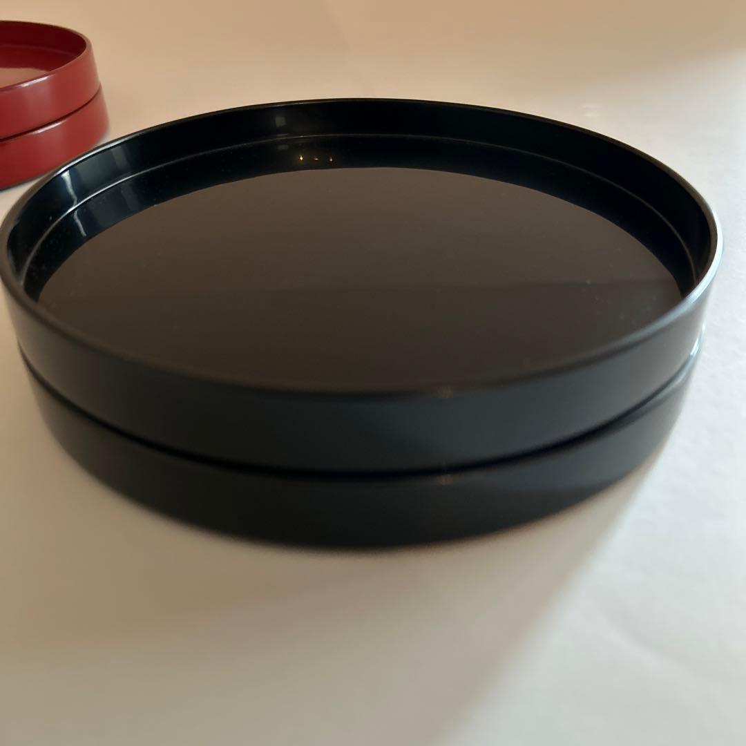 輪島本朱、黒漆塗り五寸皿4客