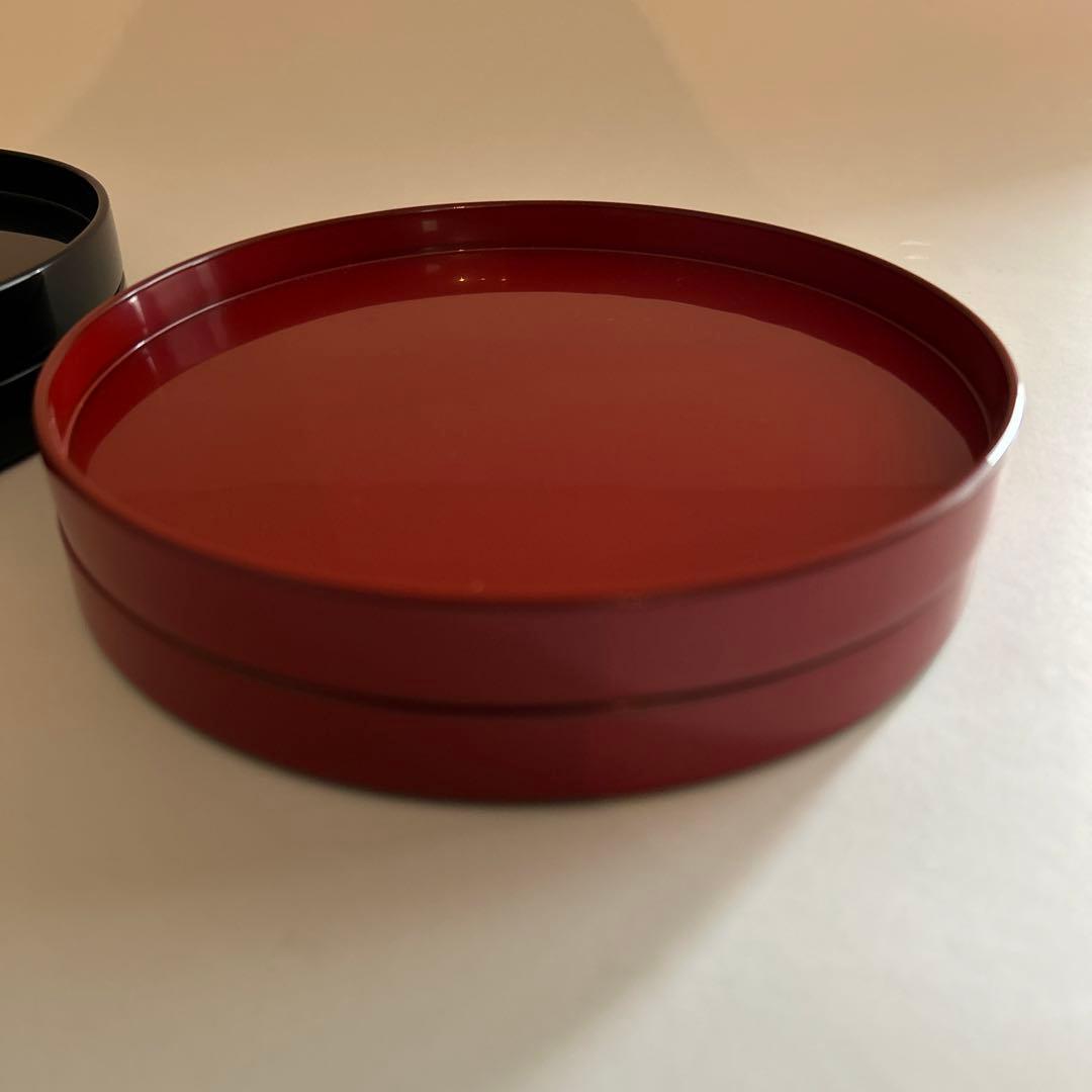 輪島本朱、黒漆塗り五寸皿4客