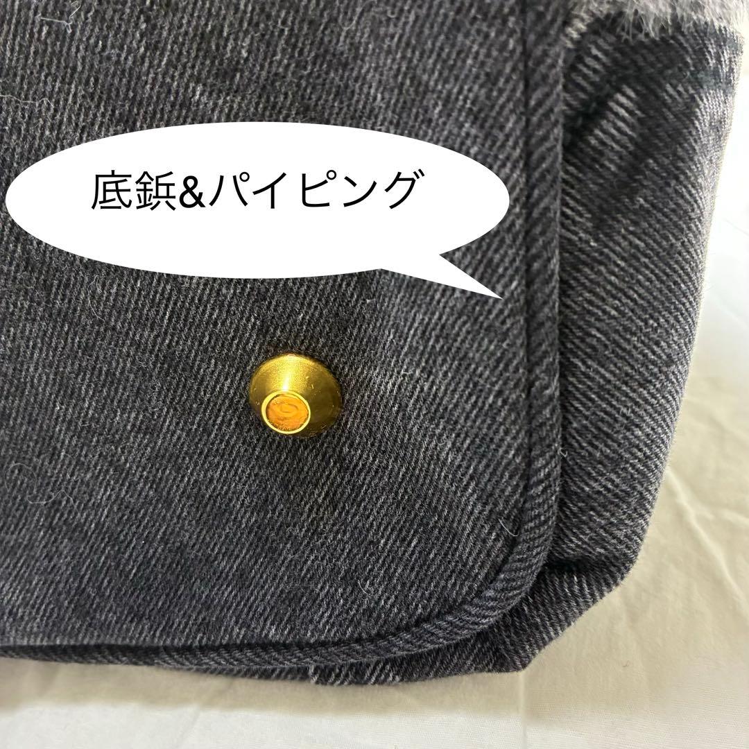 デニムリメイク　ハートキー付キューブバック　ファーとブラックデニム⭐︎横長タイプ