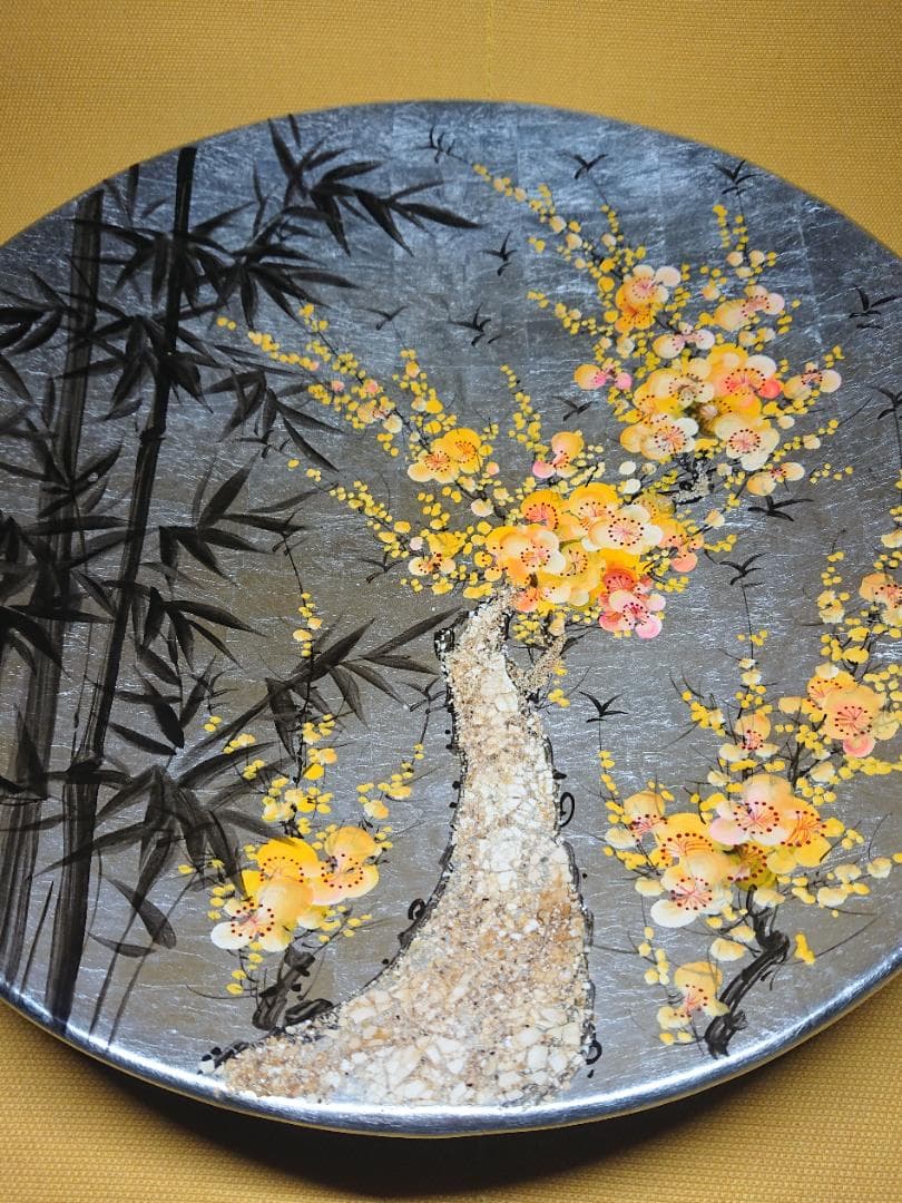 【美品】飾り皿　漆器　アート　彩絵　置物　インテリア　工芸品　美術品　A3086