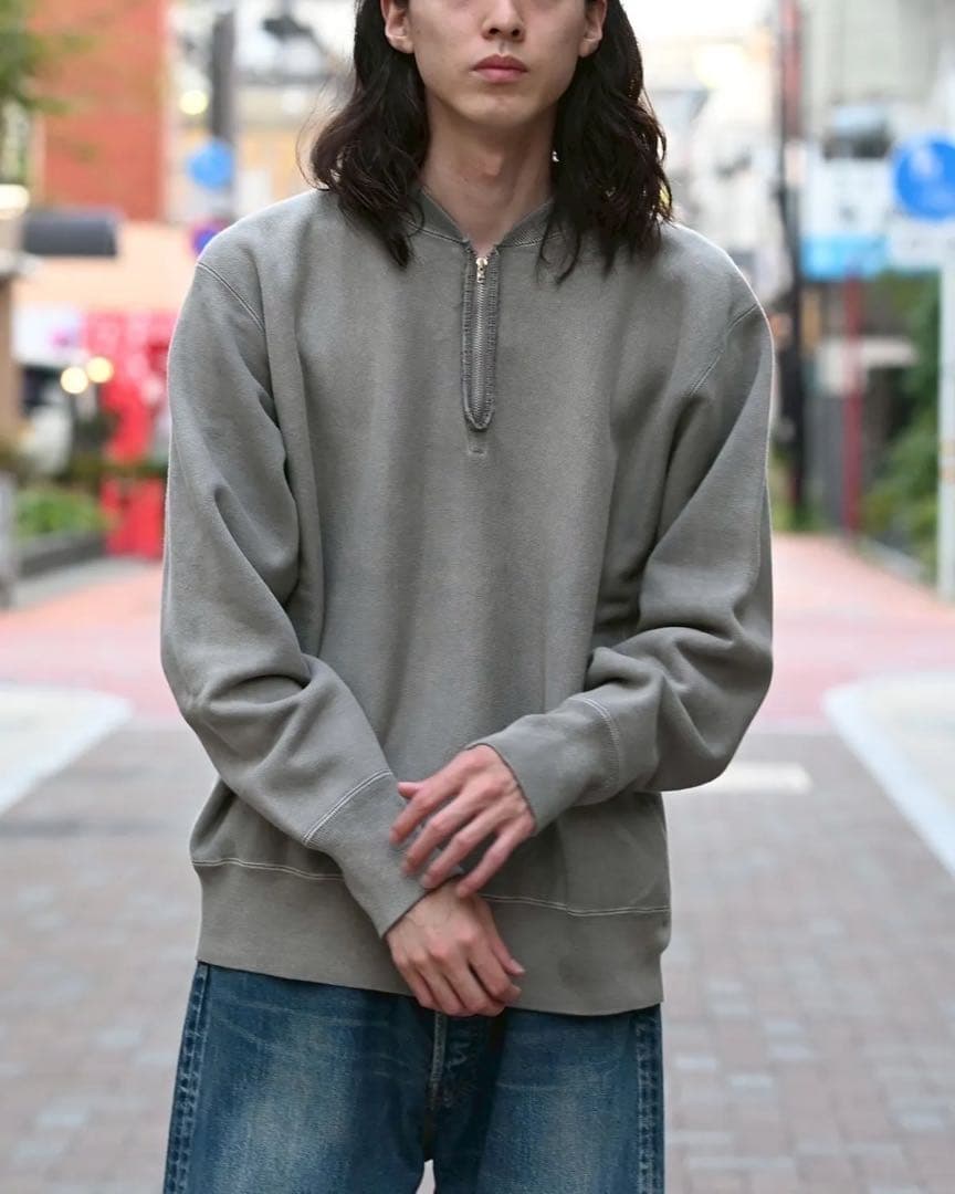 トップス A.PRESSE / Vintage Half Zip Rib Collar
