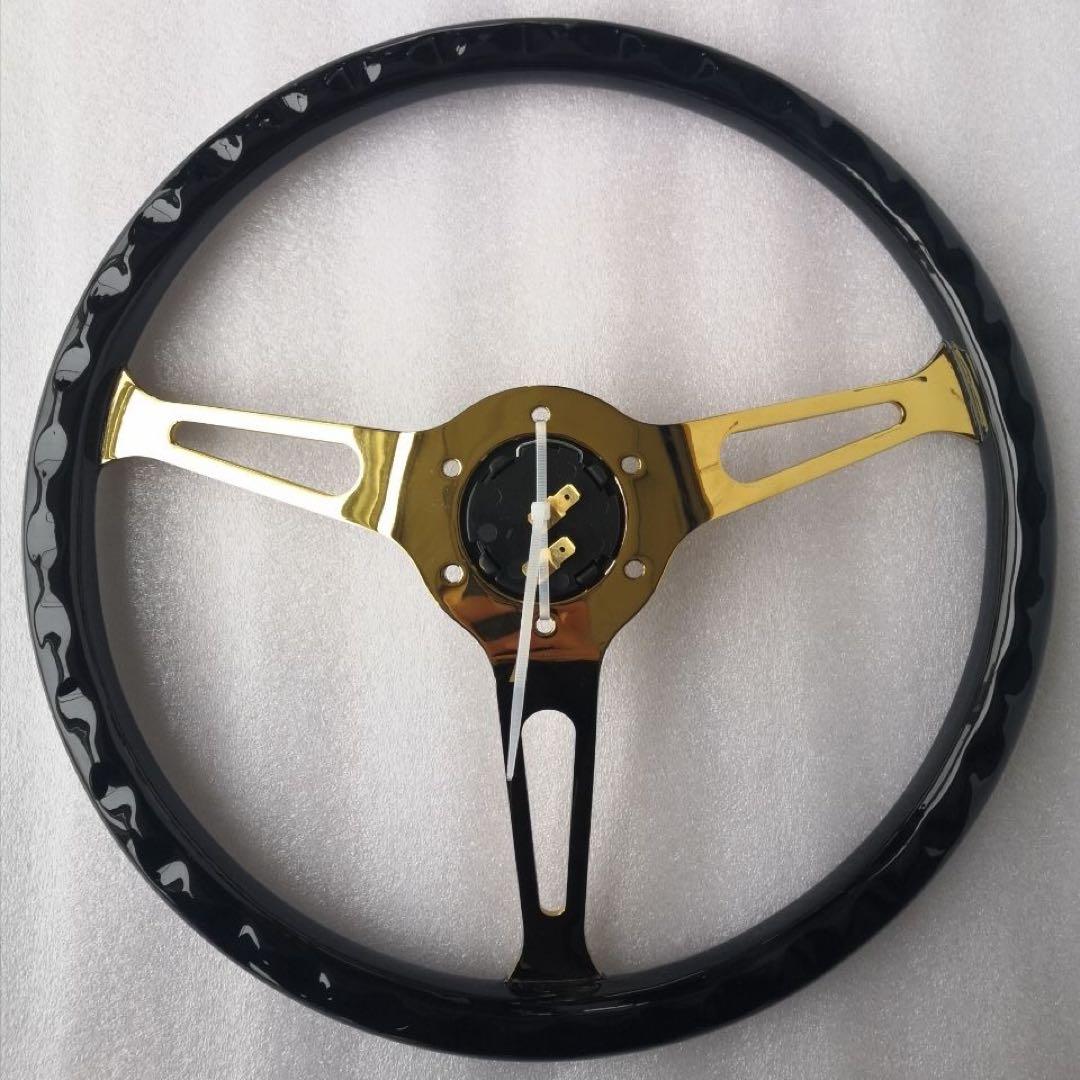 ソリッドウッドレトロビートルステアリングホイール15インチ黒金3本スポークス