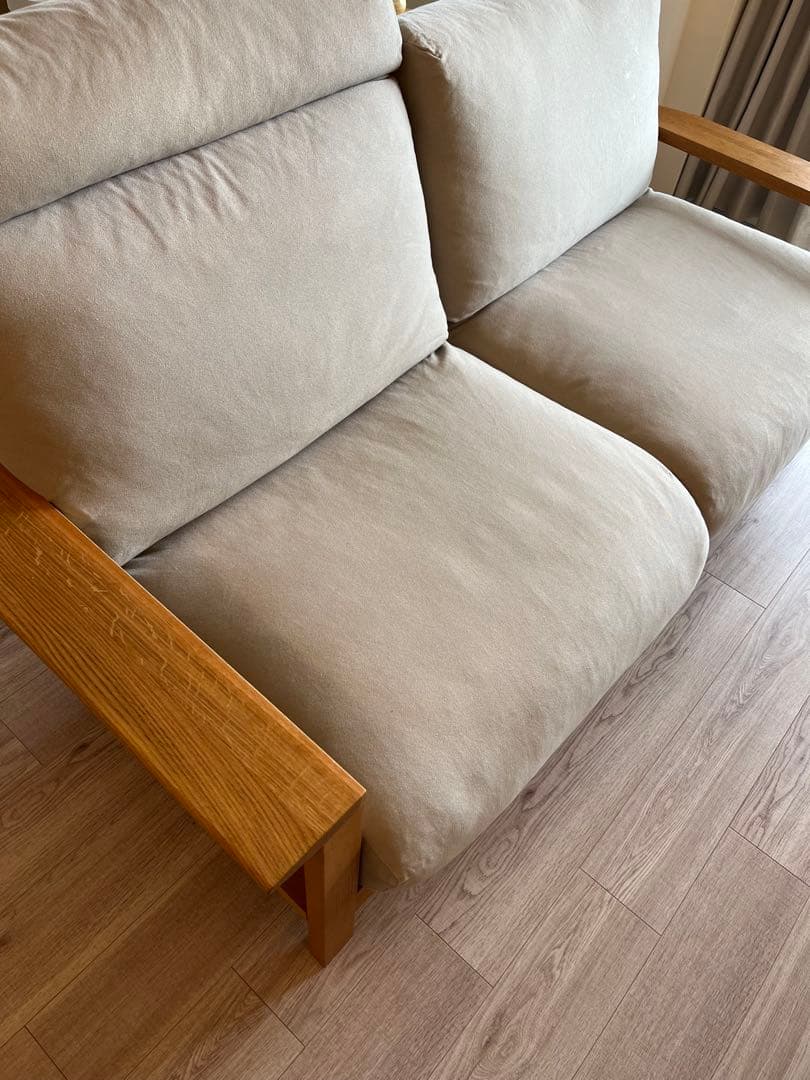 送料込【美品】無印良品 ソファ 木製フレーム フェザー　2.5シーター