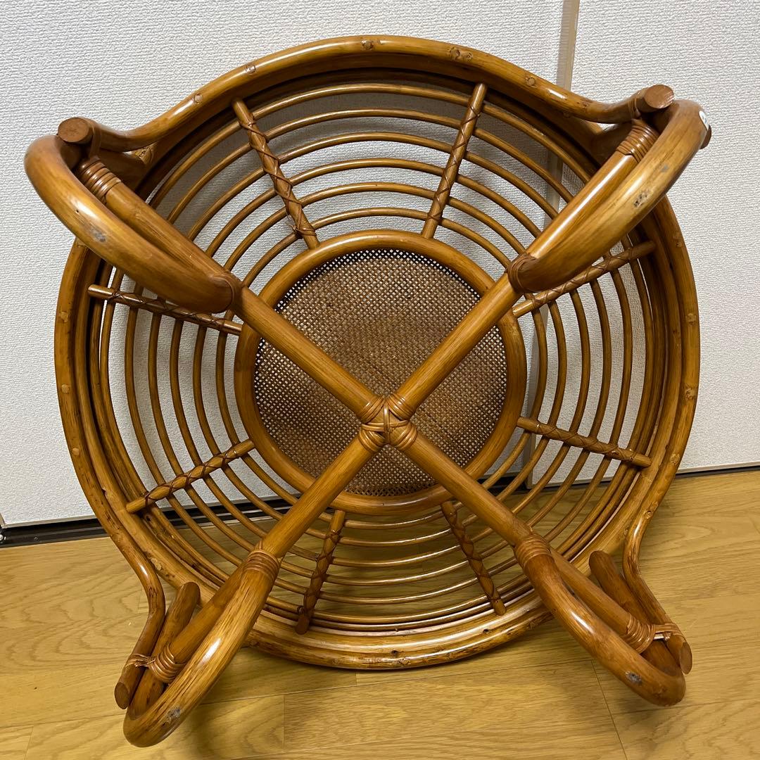 籐家具 ラタンラウンドローテーブル 籐素材 円卓 座卓 机 ラタン 昭和レトロ
