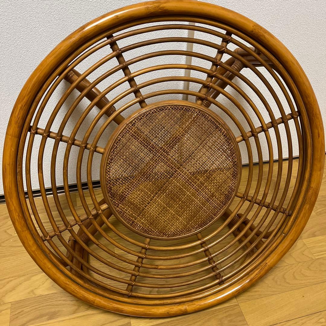 籐家具 ラタンラウンドローテーブル 籐素材 円卓 座卓 机 ラタン 昭和レトロ