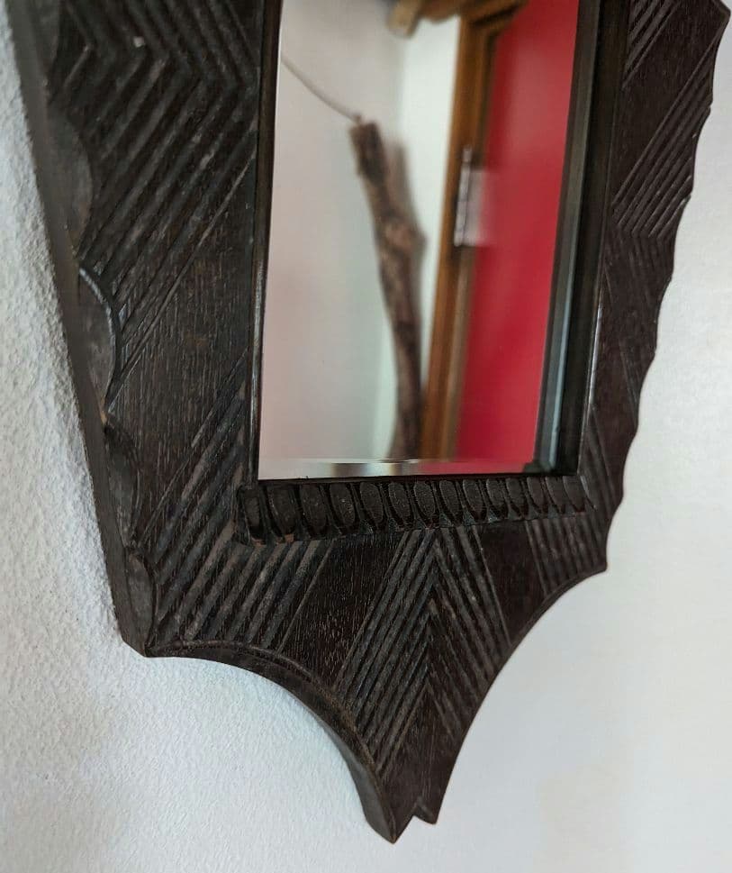 【重厚】【アンティーク】壁掛け 鏡 書斎 ミラー 彫金