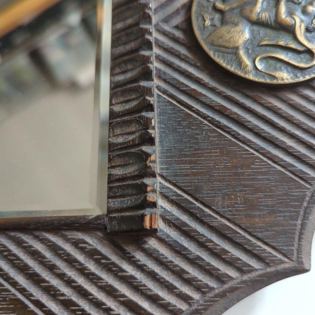 【重厚】【アンティーク】壁掛け 鏡 書斎 ミラー 彫金