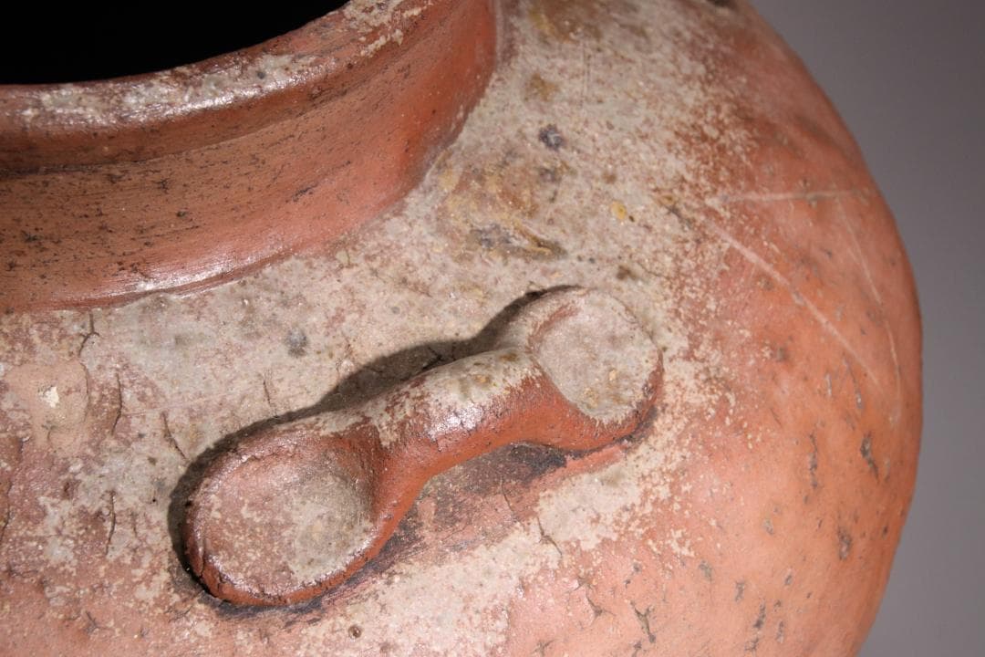 BE793 桃山期~江戸期　古信楽　四耳壷　四耳子　窯印　窯傷　壺　高37.5㎝