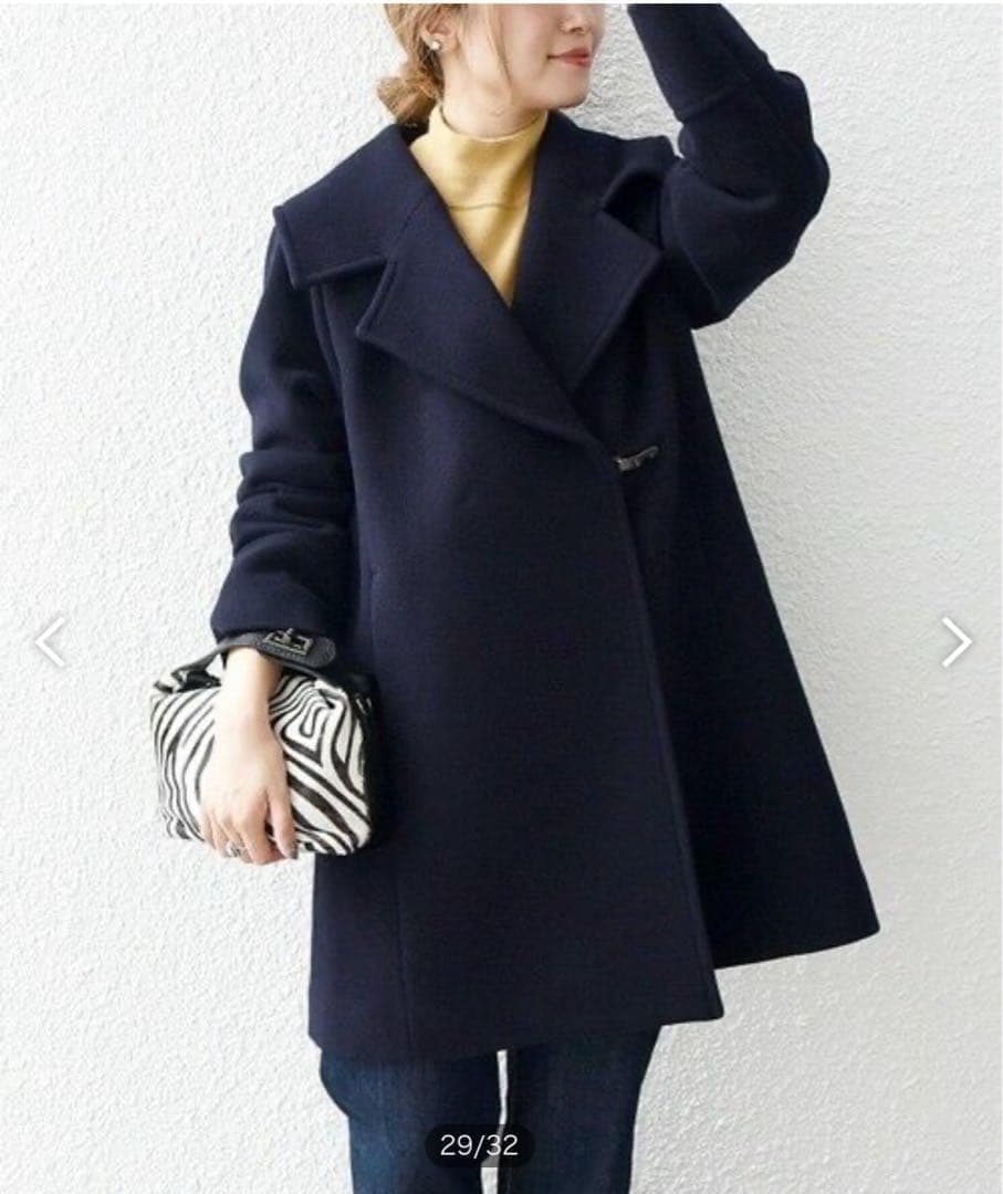 美品▲シップスエニィ SHIPS anyウール ラペル コート ネイビー