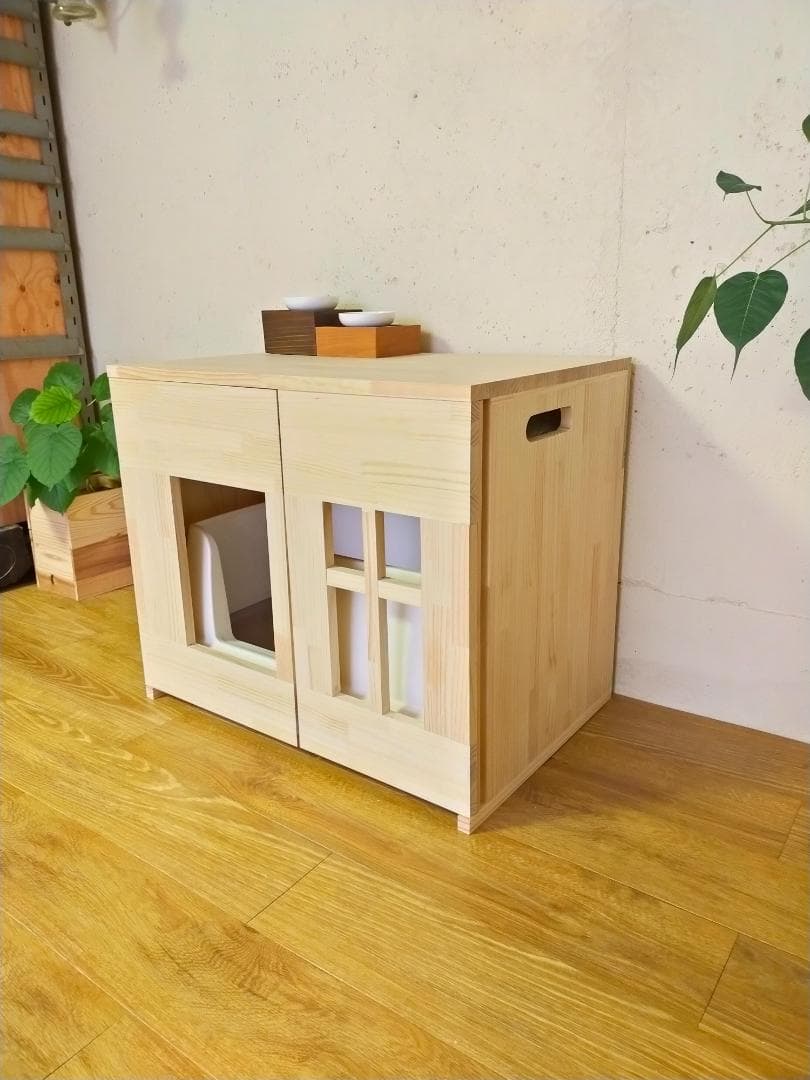 デオトイレ快適ワイドにぴったりな猫トイレカバー　ストッカー付き　(無塗装)