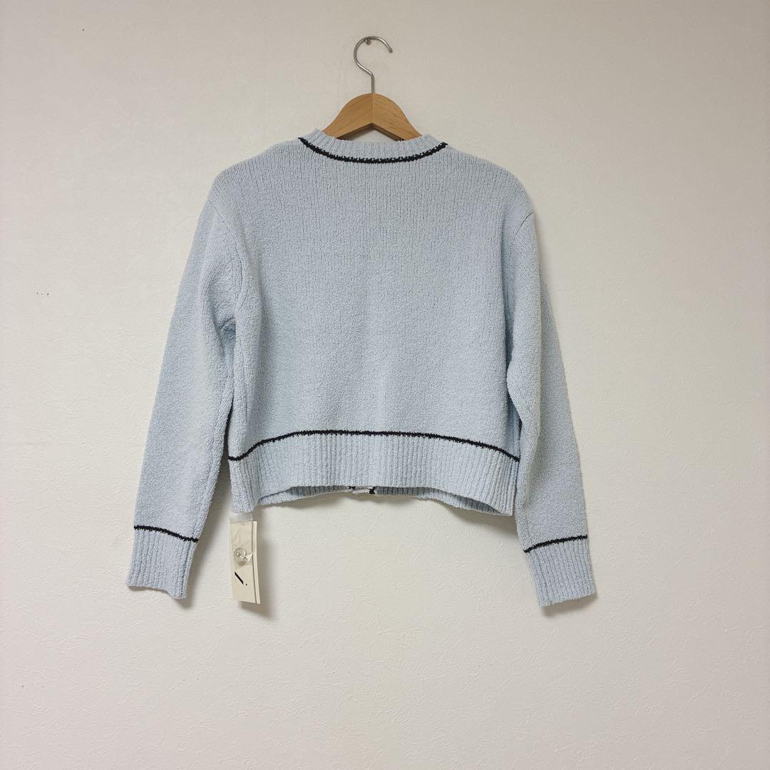 【N.】今期 新品タグ付き バイカラーラインポケットカーデ ブルー