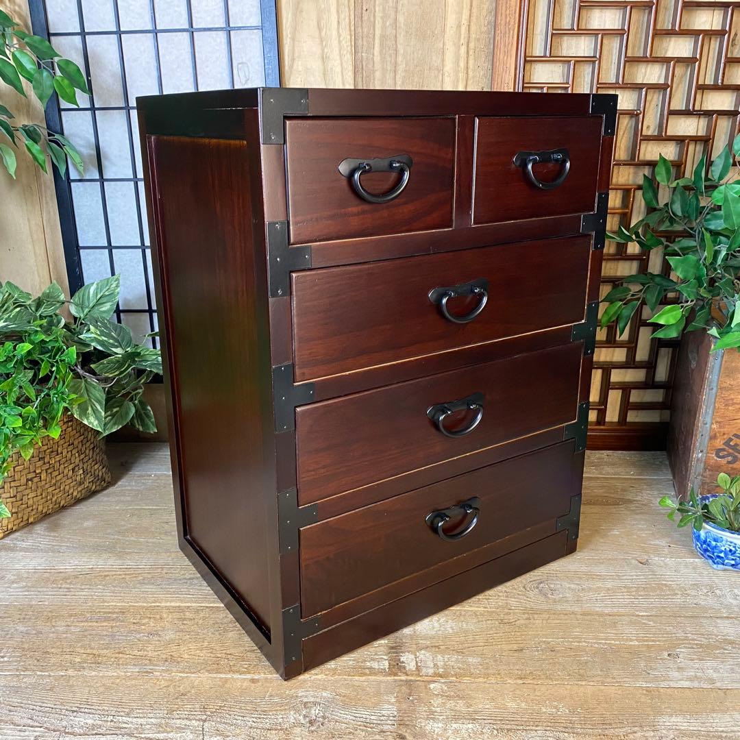 民芸家具和タンス四段五つ引き木製桐材天然無垢収納家具飾り棚和箪笥和室和風