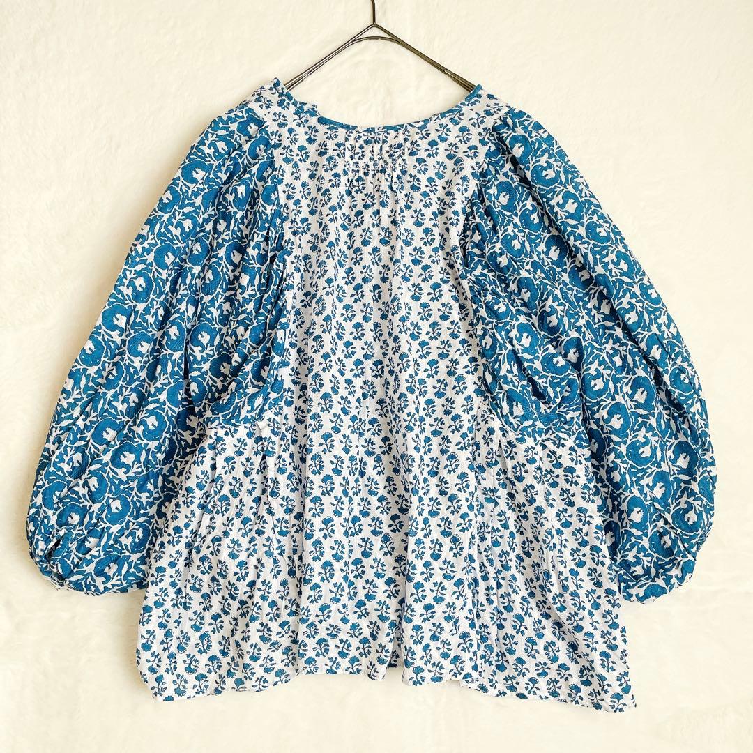 ne Quittez pas ヌキテパ コットン 切替 ブラウス　ブルー