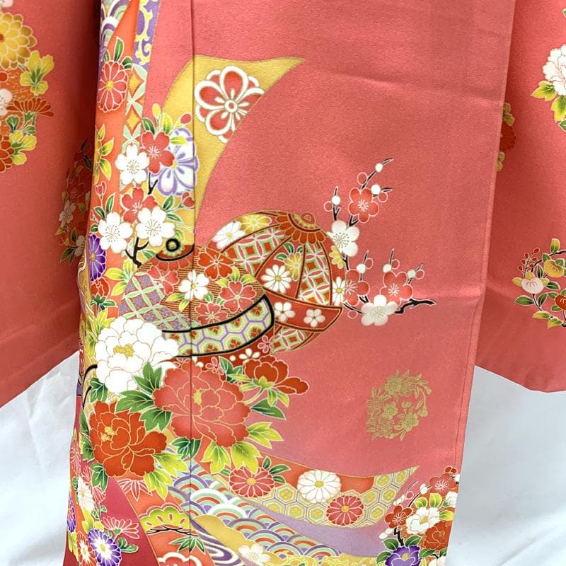 506ag55□七五三 七歳 女児 着物&袋帯&長襦袢 金彩 束ね熨斗□状態良好