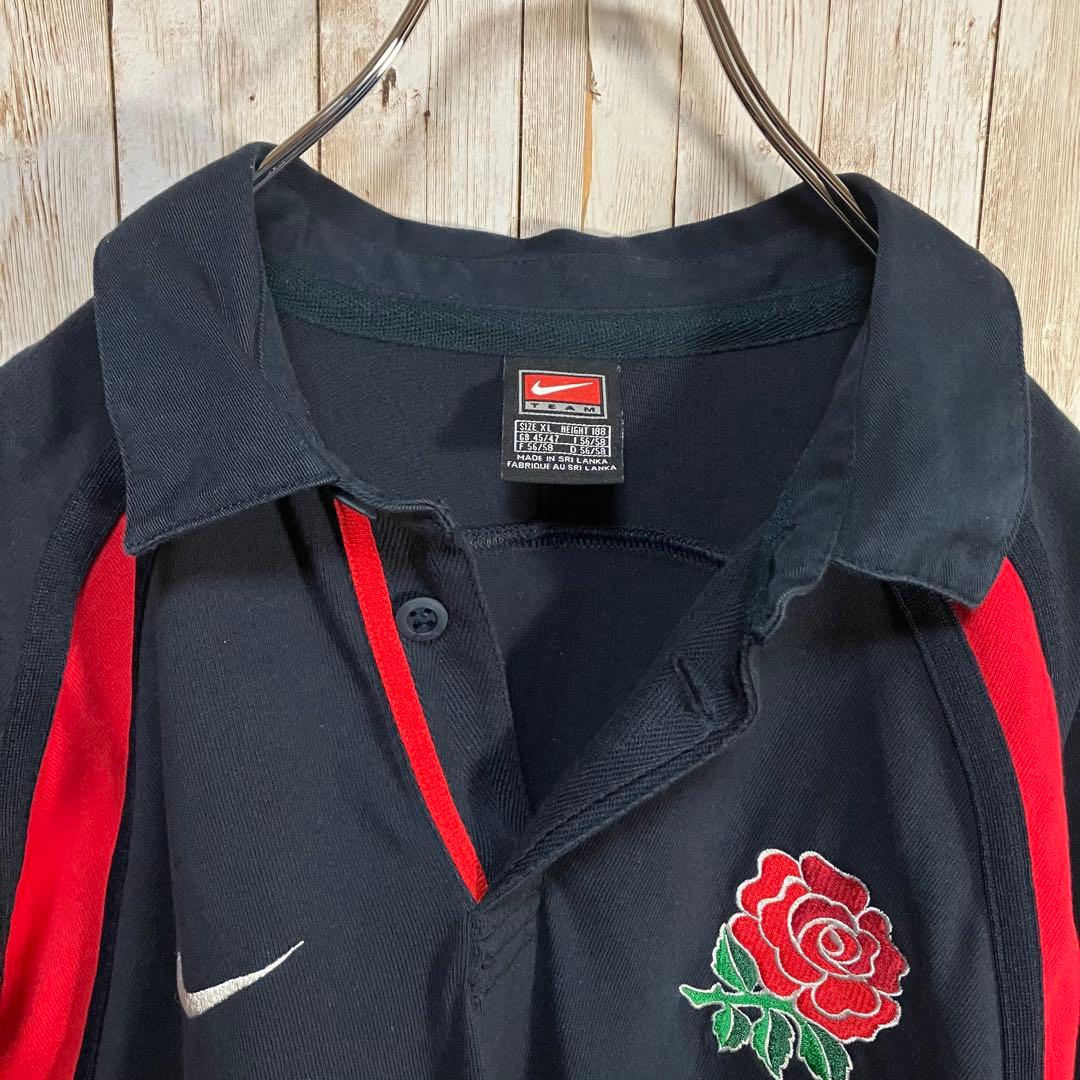 659【90s-00s】NIKE イングランド代表　ラガーシャツ　刺繍ロゴ　XL