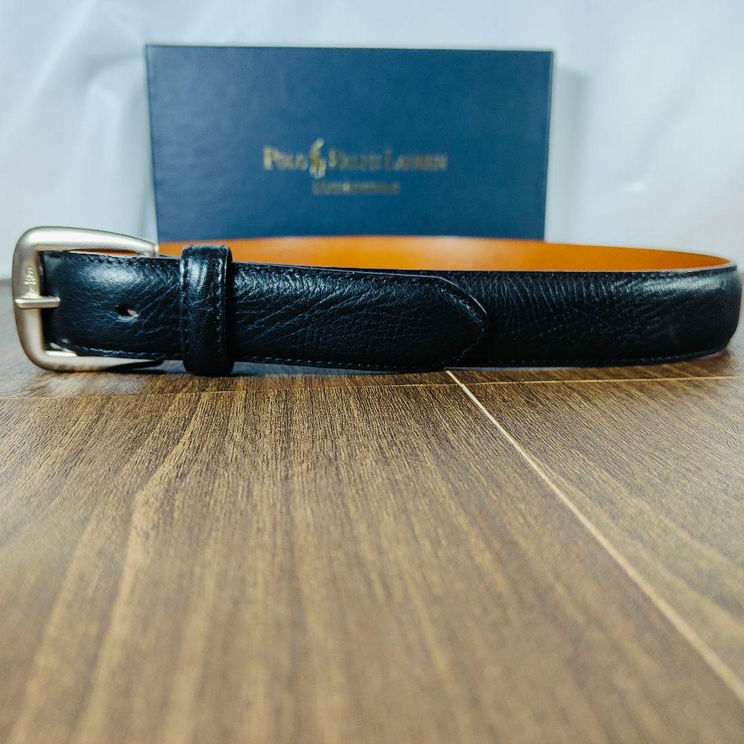【新品未使用 箱付き】ポロラルフローレン　高級艶黒ドレスベルト　本革日本製正規品