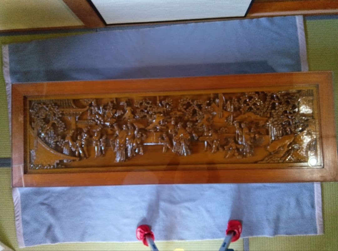 中国美術彫刻座卓ガラステーブル