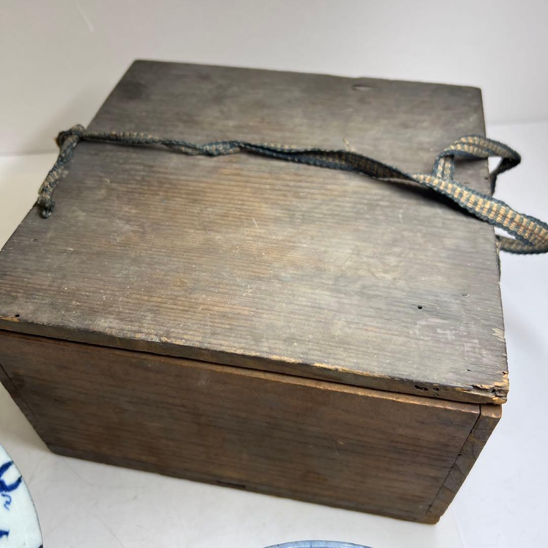 中国清朝時代　南京染付菓子鉢大小　木箱付　口径約17.8/15.5㎝