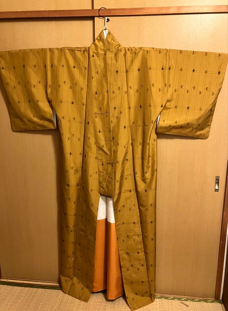 琉球絣　琉球柄　越布琉　芥子色　証紙付　紬　袷　未使用