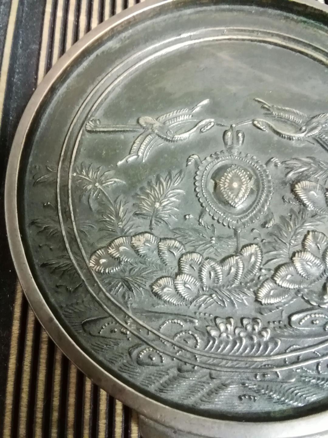 和鏡　銅鏡　柄鏡　手鏡　室町時代　古銅　吉祥文様　和骨董　アンティーク