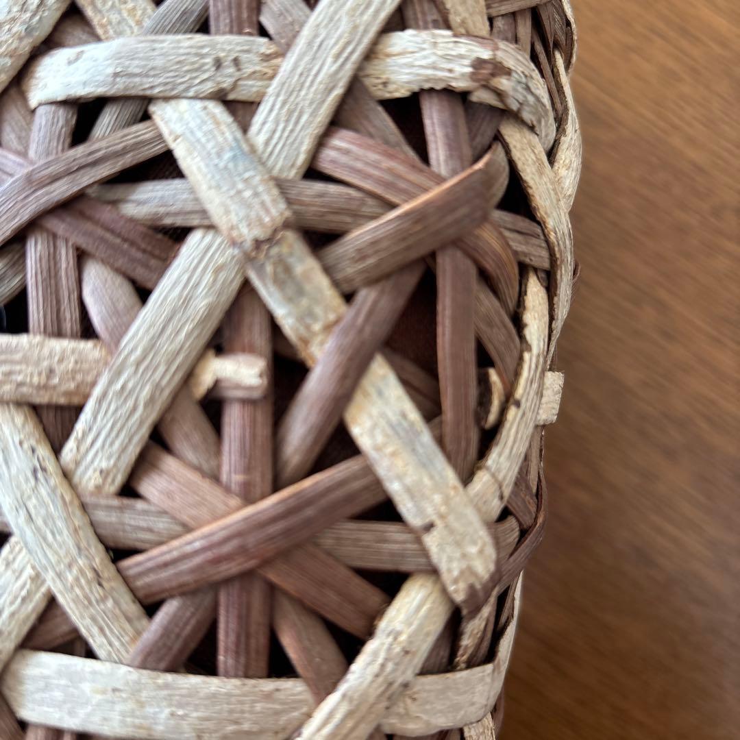 山葡萄カゴバッグ　丁寧な手仕事　柿渋染め中布巾着付き　菊花紋　籠目