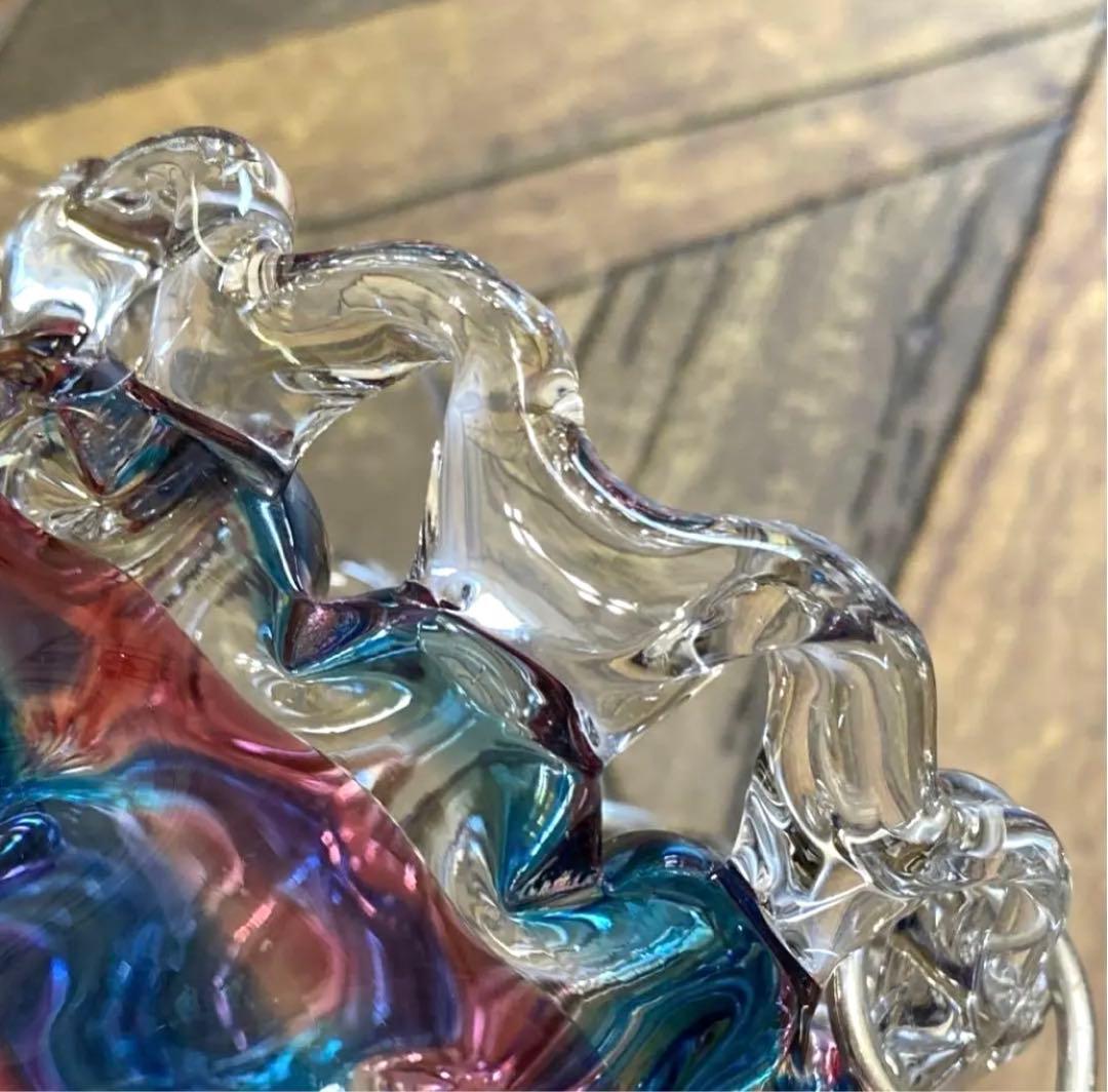 70年昭和レトロアンティーク吊り下げ花瓶ぷっくりレトロガラススパイラルランプシェ