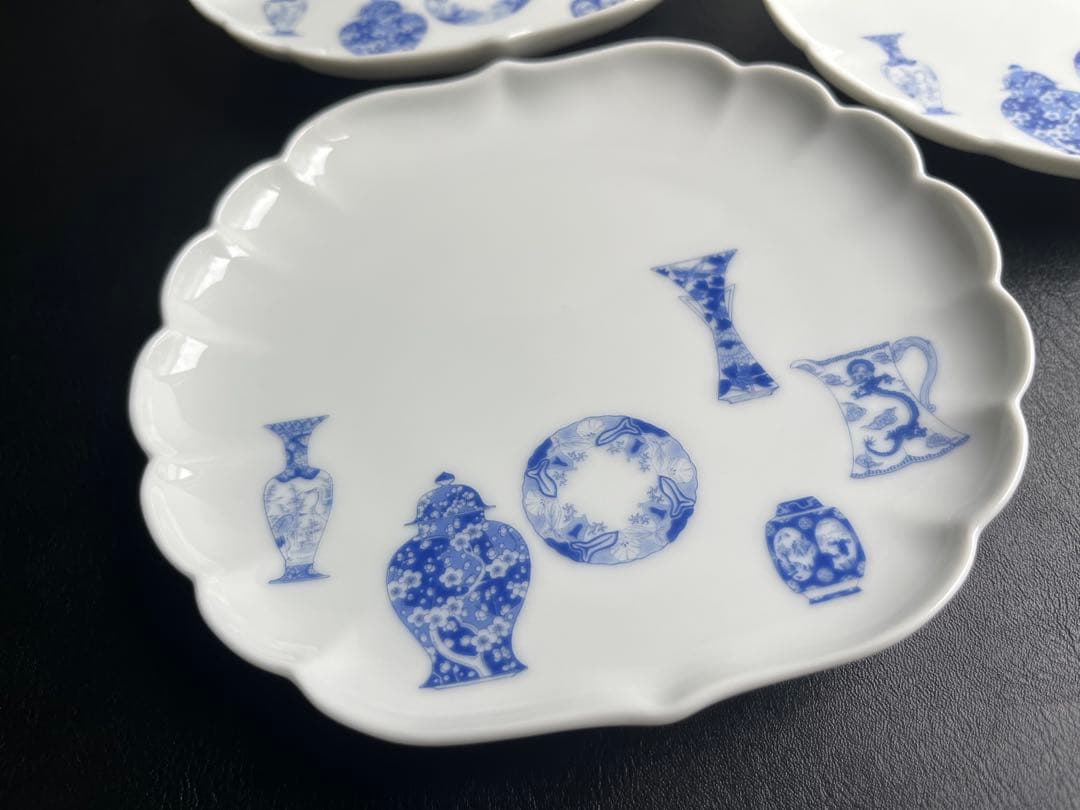 深川製磁　ブルーチャイナ　銘々皿　サービス皿揃　菊中割　5枚